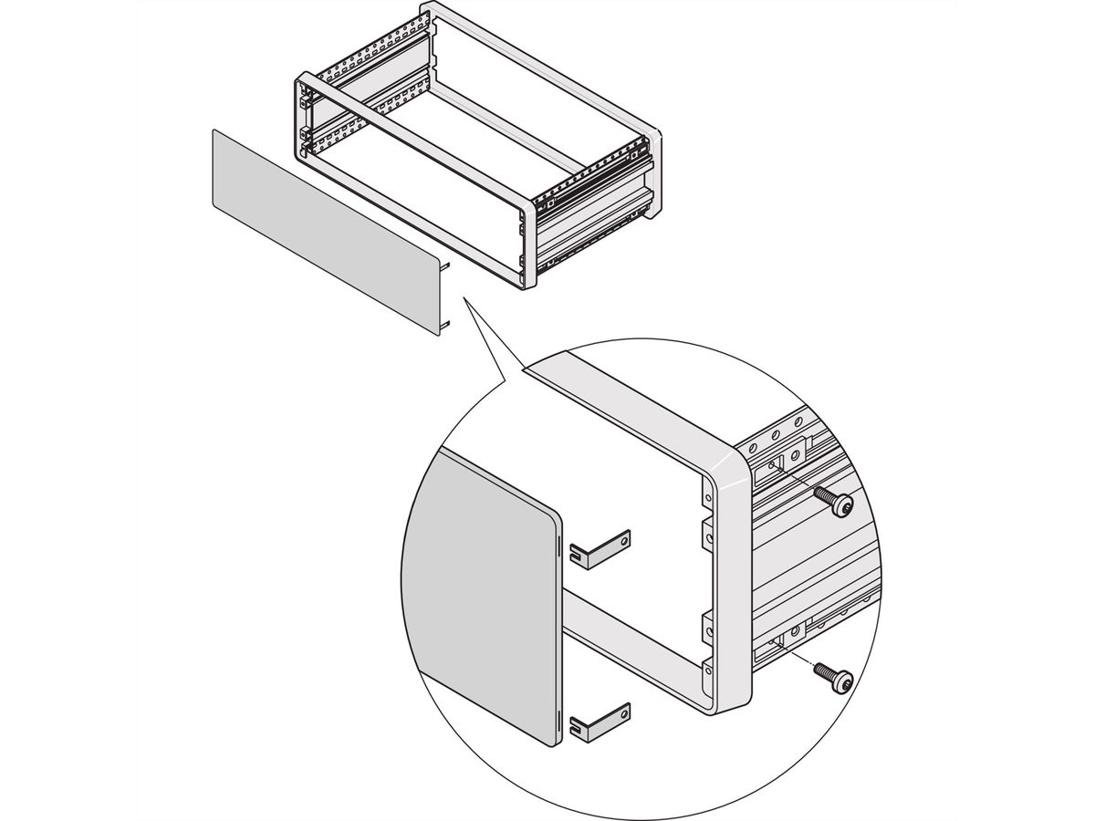 Face avant/arrière SCHROFF CompacPRO, avec fixation invisible, 4 U, 63 CV, 2,5 mm, alu, anodisé, bords non traités