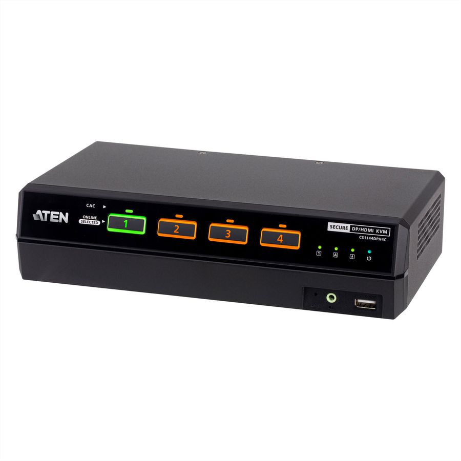 ATEN CS1144DPH4C Commutateur KVM sécurisé universel à 4 ports USB 5K DisplayPort/HDMI double écran avec CAC