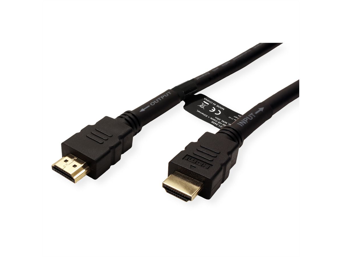 ROLINE Câble HDMI High Speed + Ethernet, avec Repeater, 25 m