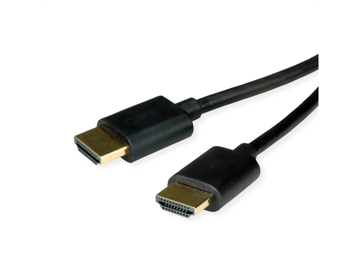 ROLINE HDMI High Speed Kabel mit Ethernet, Slim, ST-ST, schwarz, 2 m