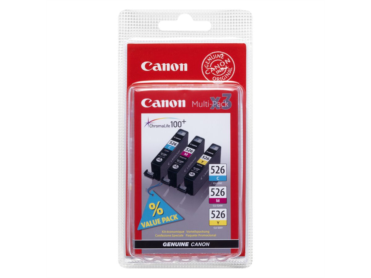 Canon CLI-526C/M/Y - Multipack für PIXMA , MG5150 / MG5220 / MG5220 / MG5250 / MG6120 / MG6150 / MG8120 / IP4820 / IP4850