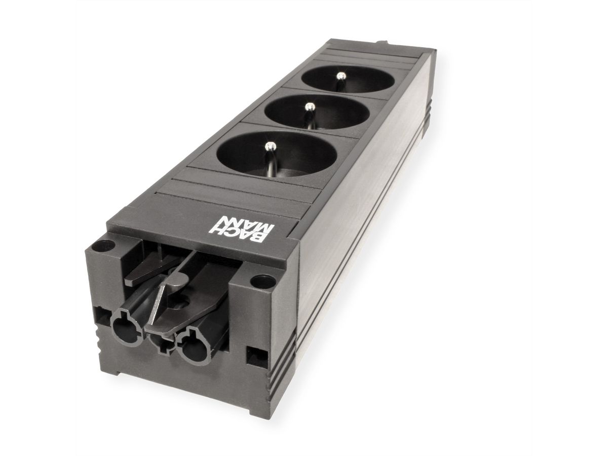 BACHMANN STEP BASE 3xUTE GST18, Fiche à contact de protection CEE 7/7 C19 0,5m, noir