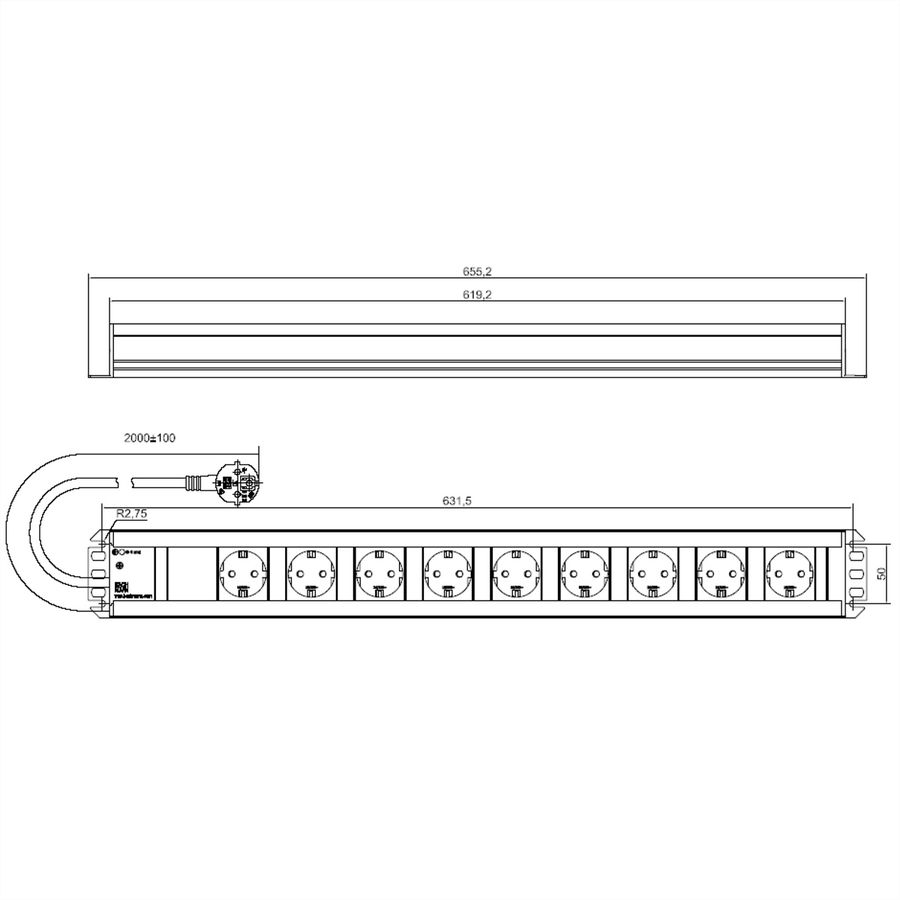 BACHMANN Multiprise 9x contact de protection, 2 m