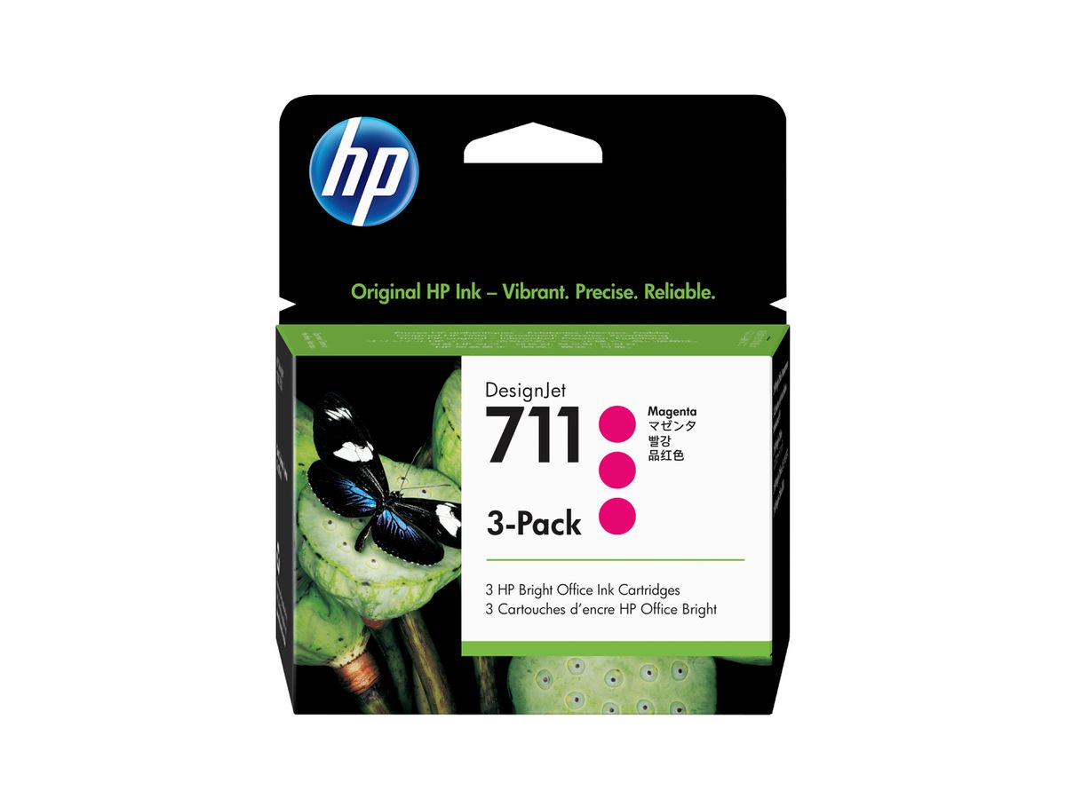 HP 711 pack de 3 cartouches d'encre DesignJet magenta, 29 ml