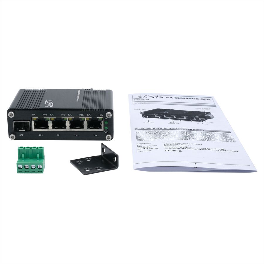 EXSYS EX-62020PoE-SFP Switch Ethernet industriel 4 ports PoE, 1 port 100/1000Fx SFP