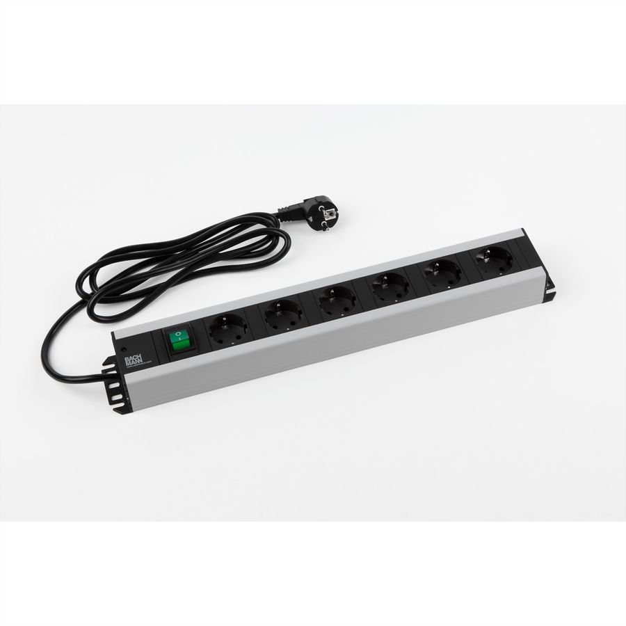 BACHMANN Multiprise 6x contact de protection, interrupteur, compatible rack 19 pouces, Chargeur USB 60W 1xABD GST18, 2 m