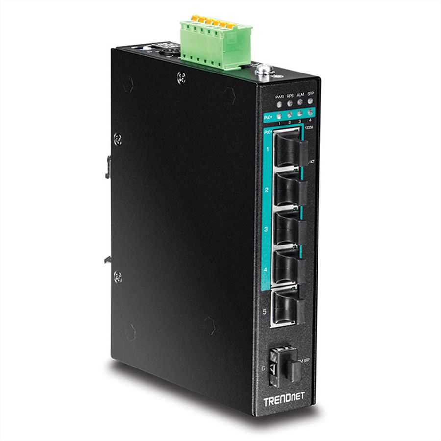 TRENDnet TI-PG541 5-Port gehärteter industrieller Gigabit PoE+ Switch DIN-Rail