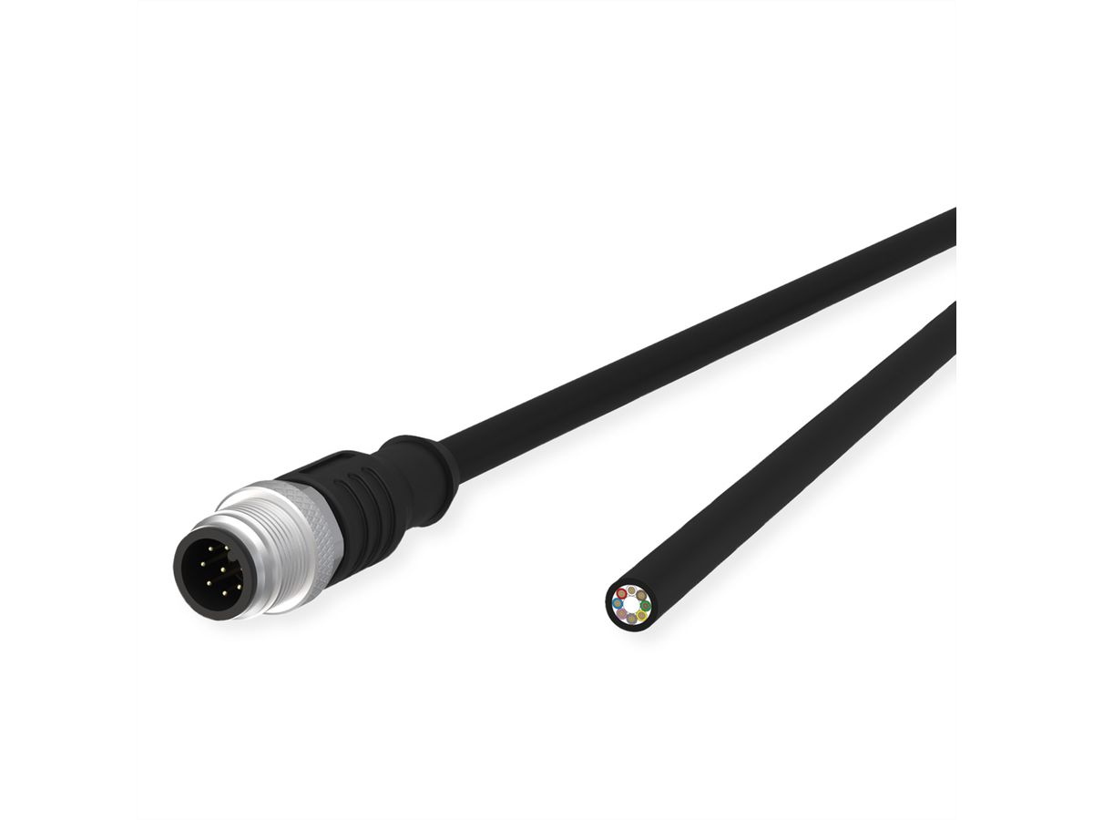 METZ CONNECT Câble de capteur/actionneur M12, codage A, M12 connecteur droit - extrémité ouverte, noir, 2 m