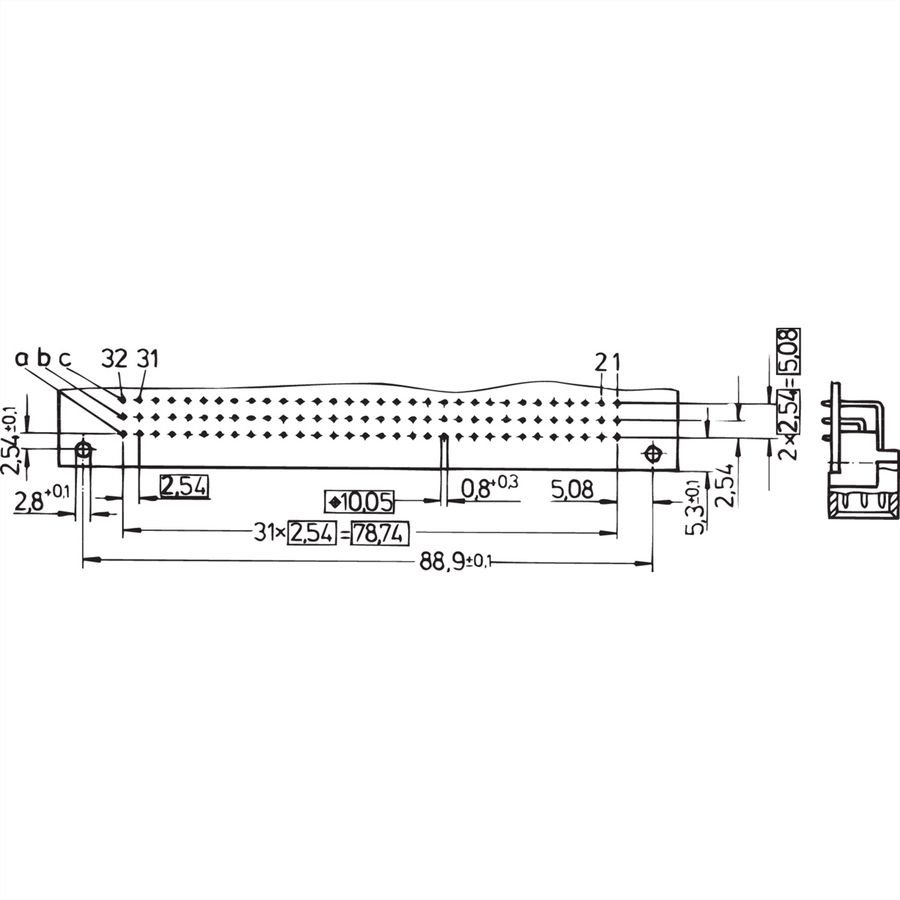 Connecteur SCHROFF de type C, EN 60603, DIN 41612, mâle, 96 contacts, broches à souder, 3 mm