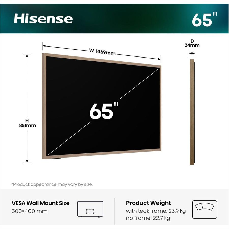 Hisense TV 65S7DS 65", QLED 4K, 144Hz, Canvas TV