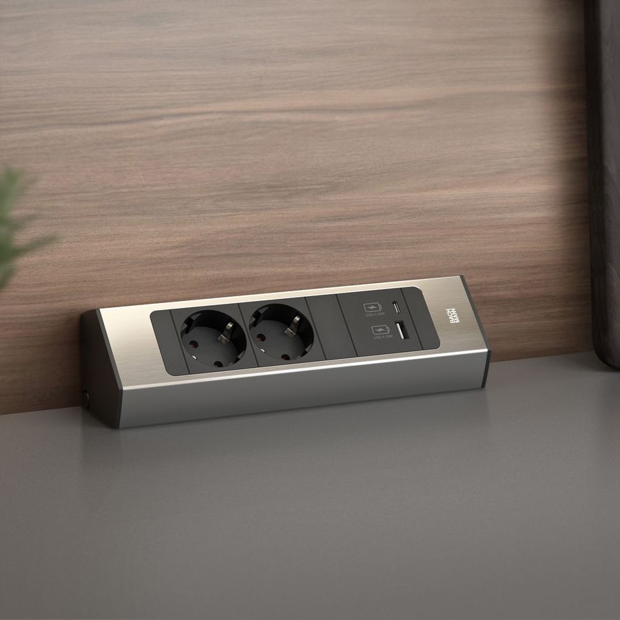 BACHMANN CASIA 2 2xCEE7/3 1xUSB A/C 22W 2,0m AEH aspect inox