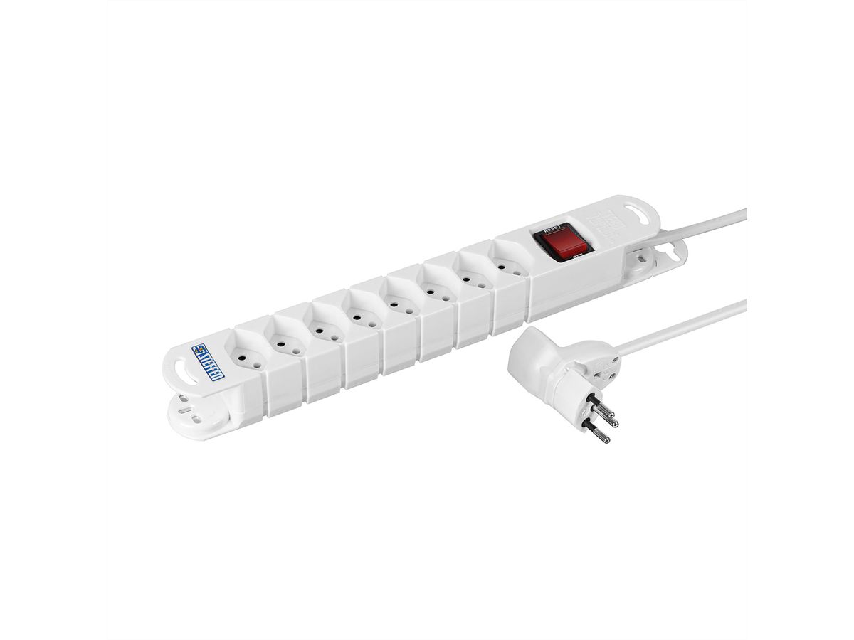 Steffen Bloc multiprises Variabl 8 prises, avec interrupteur & fiche pivotante à 320°, blanc, 3m