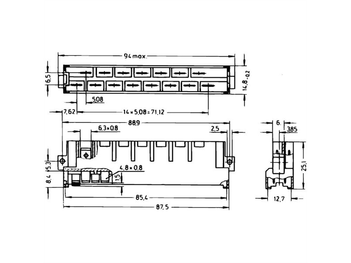 Connecteur SCHROFF de type H, EN 60603, DIN 41612, mâle, 15 contacts, FASTON 6.3 mm