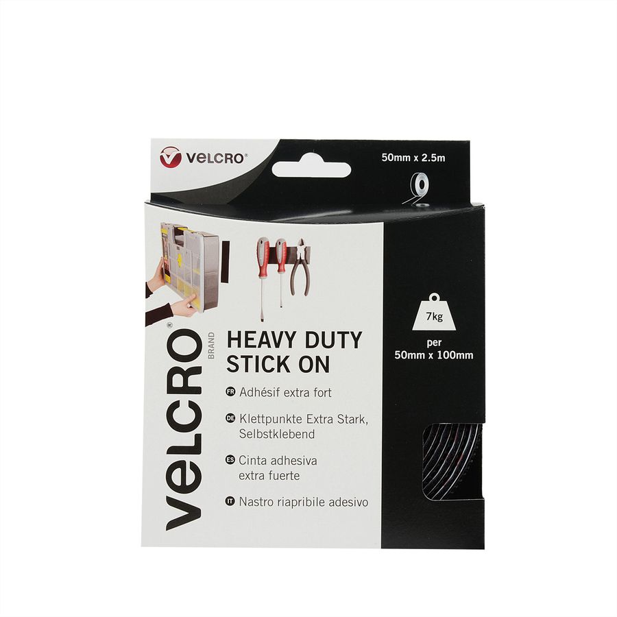 VELCRO® Bande 50mmx2.5m noir, crochets&velours autocollants extra fort