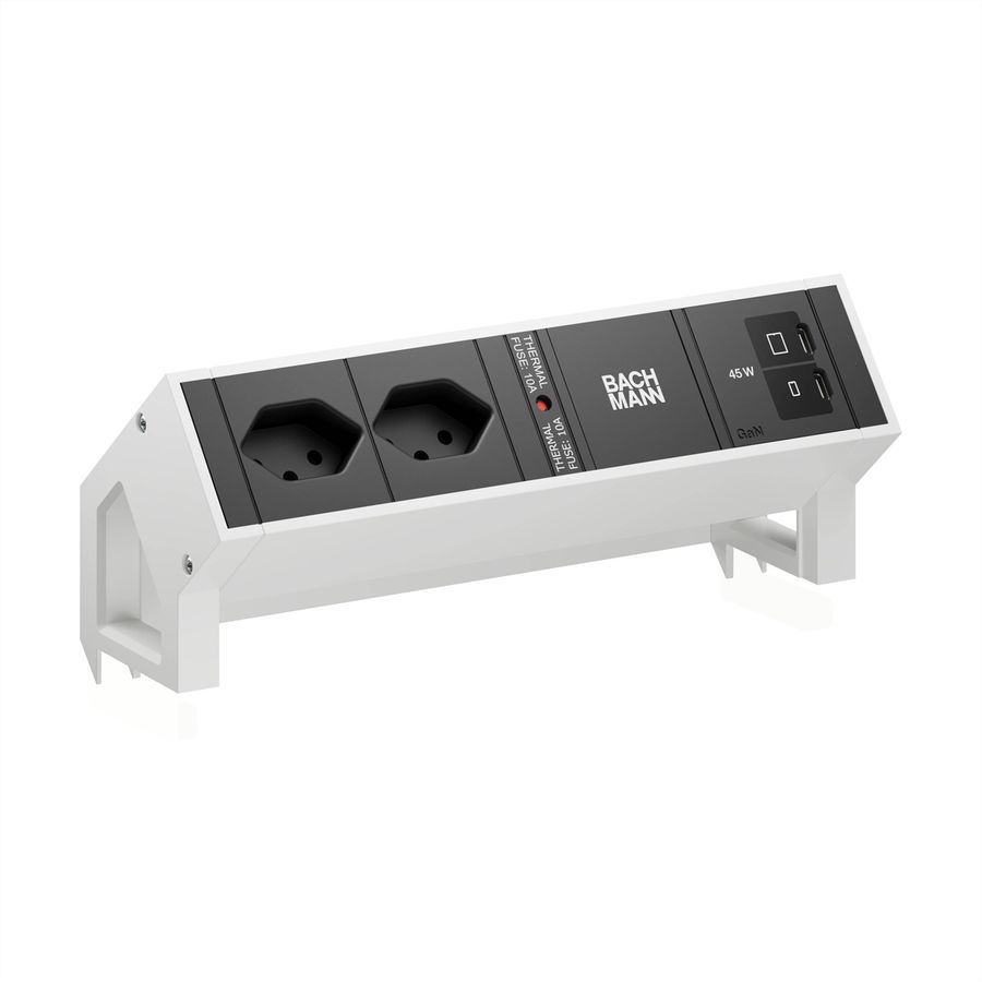 BACHMANN DESK2 2xCH 90° 1xUSB C/C 45W, L=0,2m RAL9010