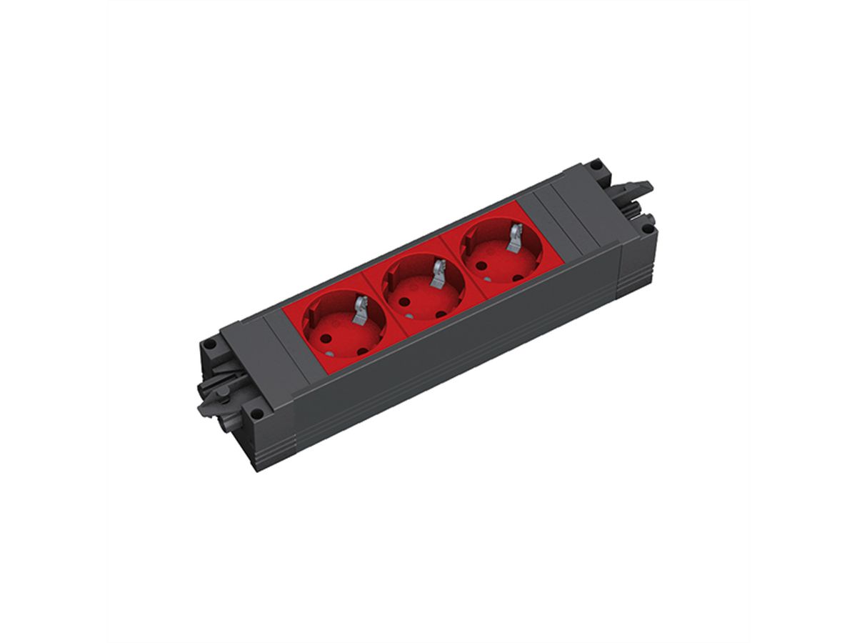 BACHMANN STEP BASE 3xCEE7/3 rt GST18, CEE 7/7 fiche à contact de protection C19 0,5m, rouge/noir