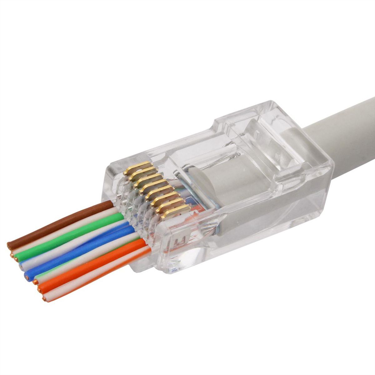 ROLINE RJ45 Stecker, ungeschirmt, Cat.6/6A (Class E/EA), Pass-Through Modularstecker, für Massiv-/Litzendraht, 10 St.