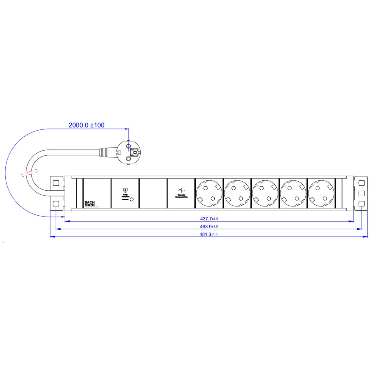 BACHMANN 19" 1,5UH 5xCEE7/3 1xGVS-Plus 2,0m CEE7/7