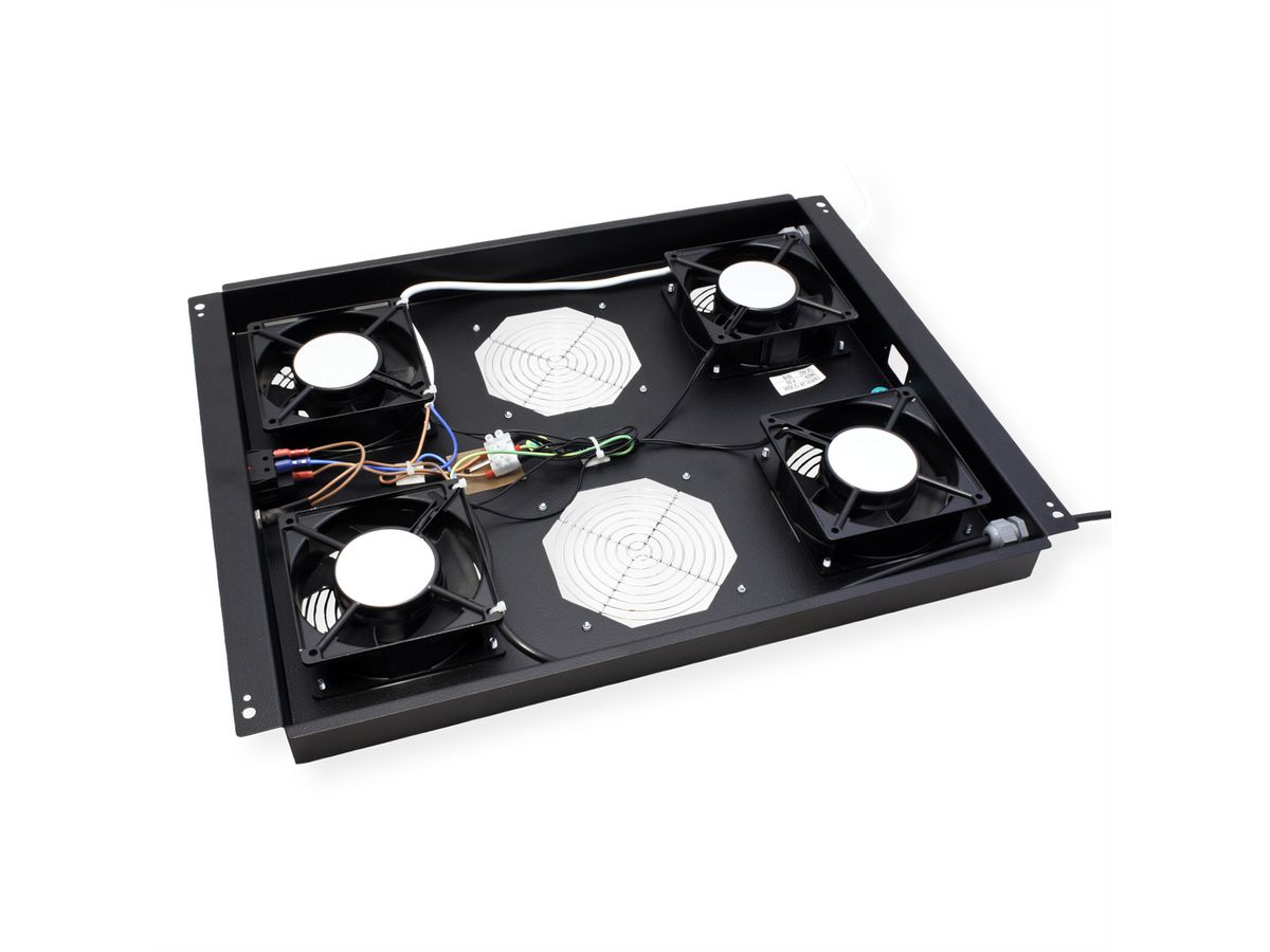 ROLINE 19-Zoll Dachlüftereinheit 4 Lüfter, Thermostat für Serverschrank schwarz
