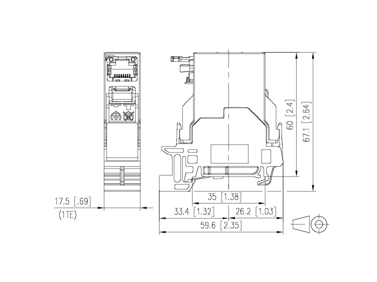 METZ CONNECT E-DAT Industry rail de serrage TS35, RJ45 insert pour jack de terrain Cat.6 Class EA, T568A