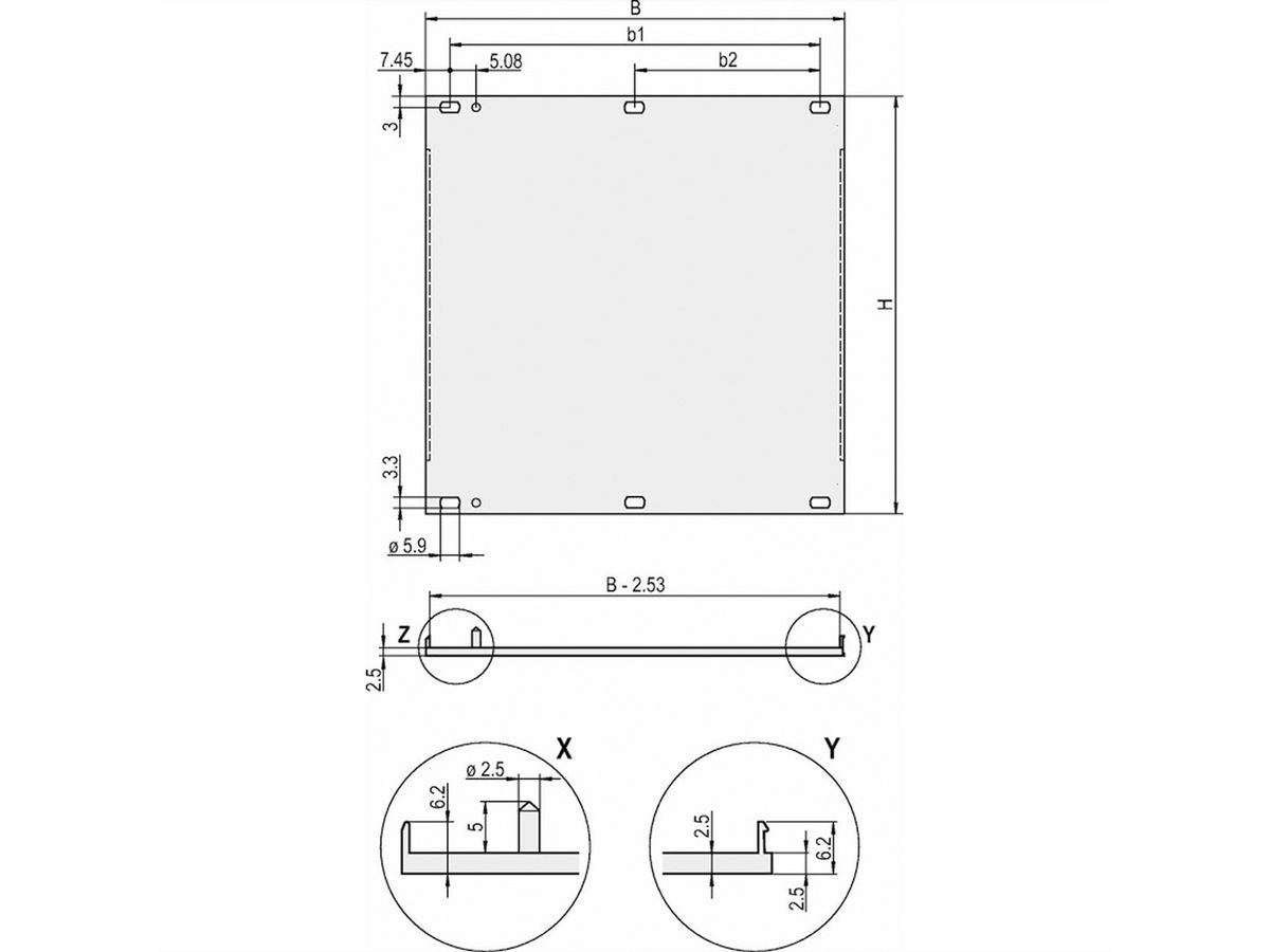 SCHROFF Face avant, profil en U, Refrofit Shielding, 6 U, 6 HP, 2,5 mm, alu, anodisé avant, conducteur arrière