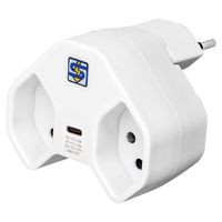 Steffen Multiprise Manta 2 prises, 1x USB-C, fiche pivotante à 320°, blanc