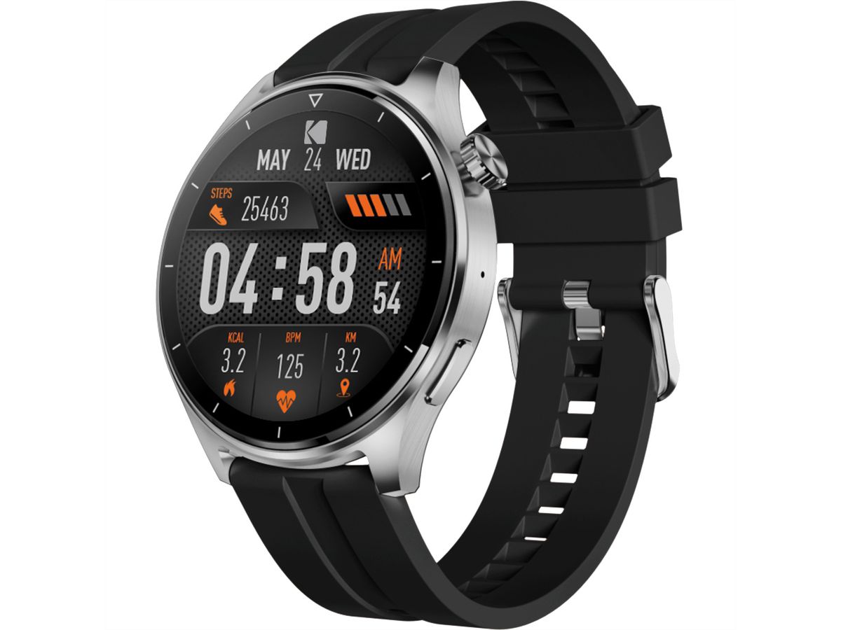 Kodak Smart Watch SW-7202, Boîtier argenté et bracelet noir