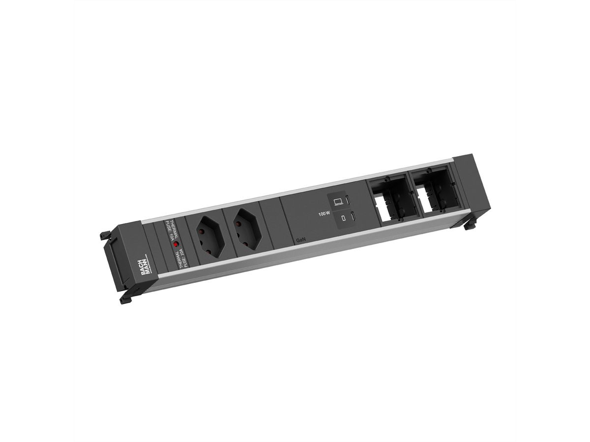 BACHMANN POWER FRAME L 2xCH 0°, 1xUSB C/C 100W 2xCM L=0,2m
