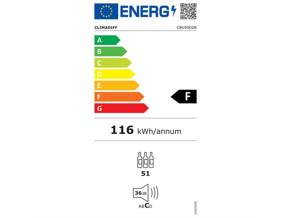 Climadiff Weinkühlschrank CBU50D2B, Unterbau, 2 Zonen, 51 Flaschen