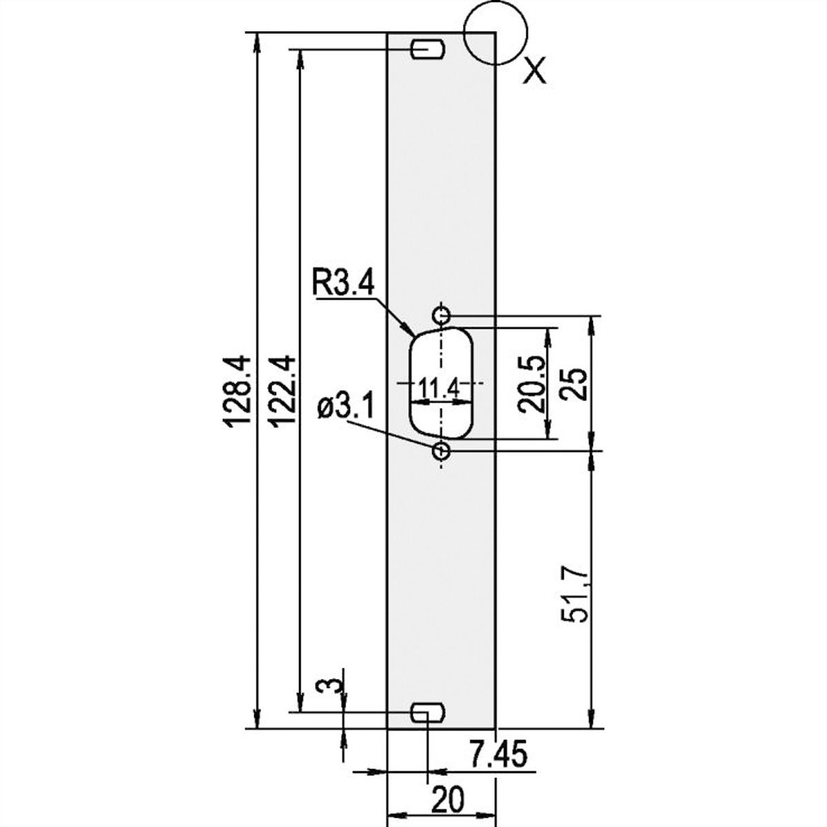 SCHROFF Face avant, plate, non blindée, découpe Sub-D, 3 U, 4 HP, 1 x 9 broches, 2,5 mm, alu, anodisé avant, conducteur arrière