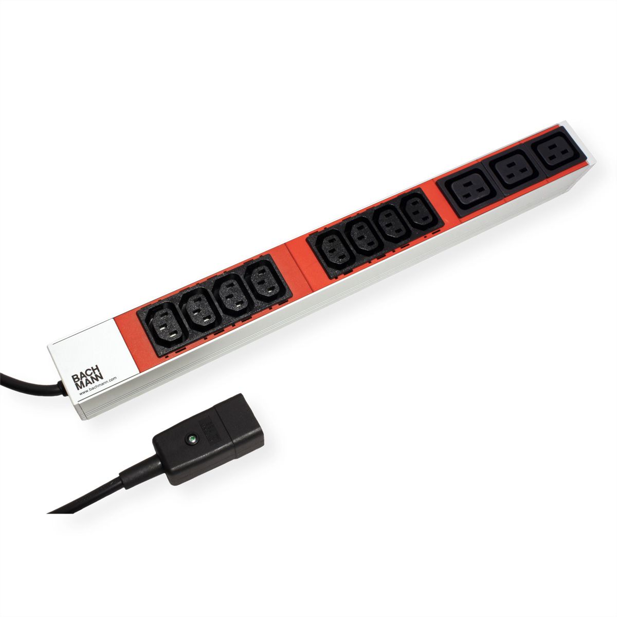 BACHMANN IT PDU ALU 1U 8x C13 3x C19, câble d'alimentation avec fiche C20