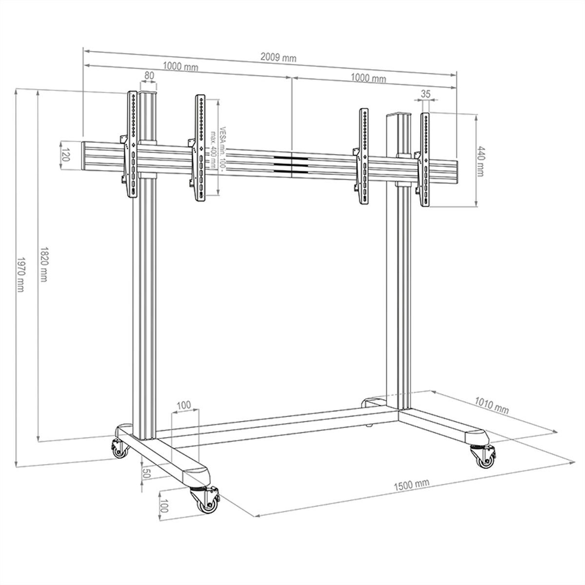Hagor mobile Système de stand CPS mobile Stand 2x 55-65