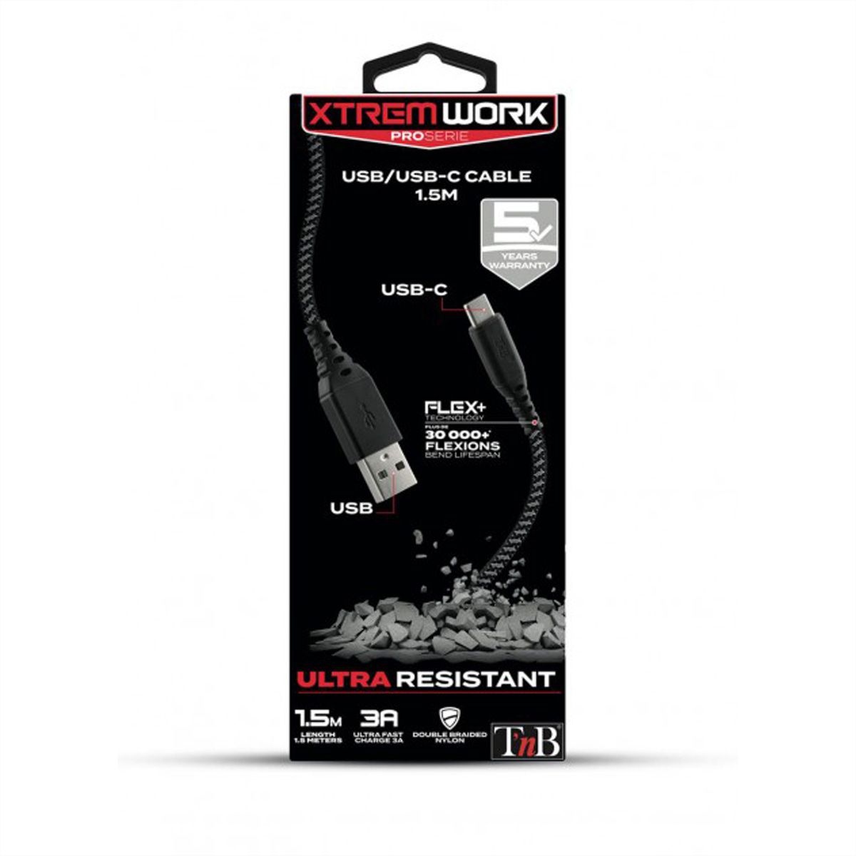 T'NB XW3M USB/USB C Kabel, schwarz/grau, 1,5 Meter
