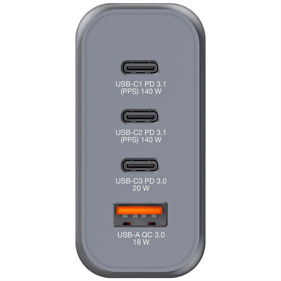 Verbatim GaN 4 Port Charger 140W, 3x USB-C, 1x USB-A, EU+UK Adapter