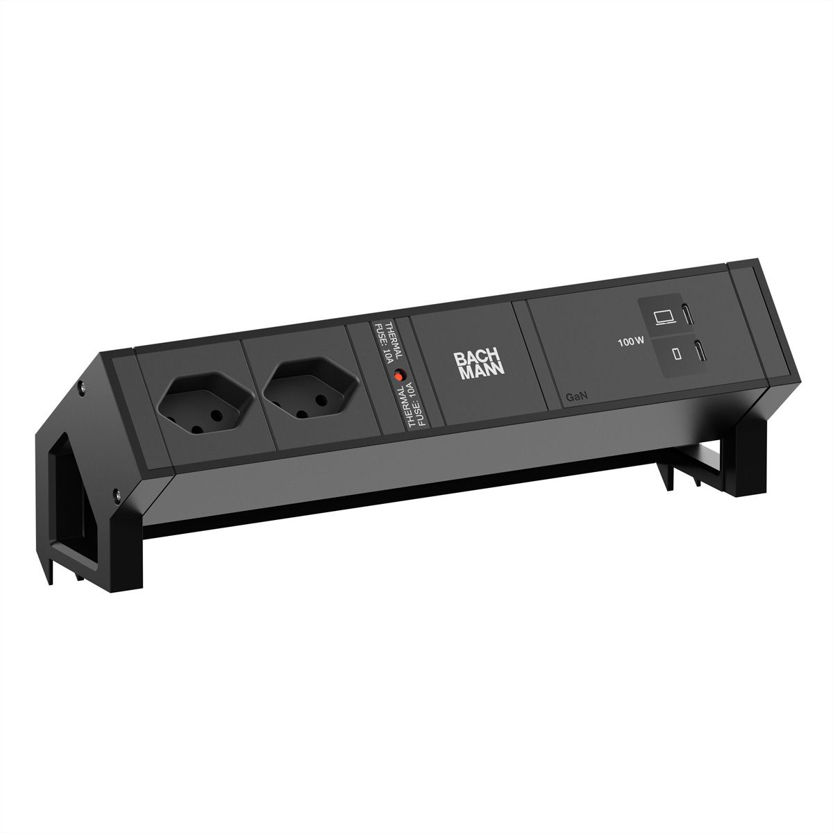 BACHMANN DESK2 2xCH 90° 1xUSB C/C 100W, L=0,2m RAL9005