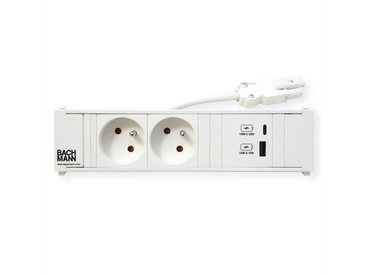BACHMANN CONI 2xUTE 1xUSB A/C 22W 0,2m GST18 RAL9010