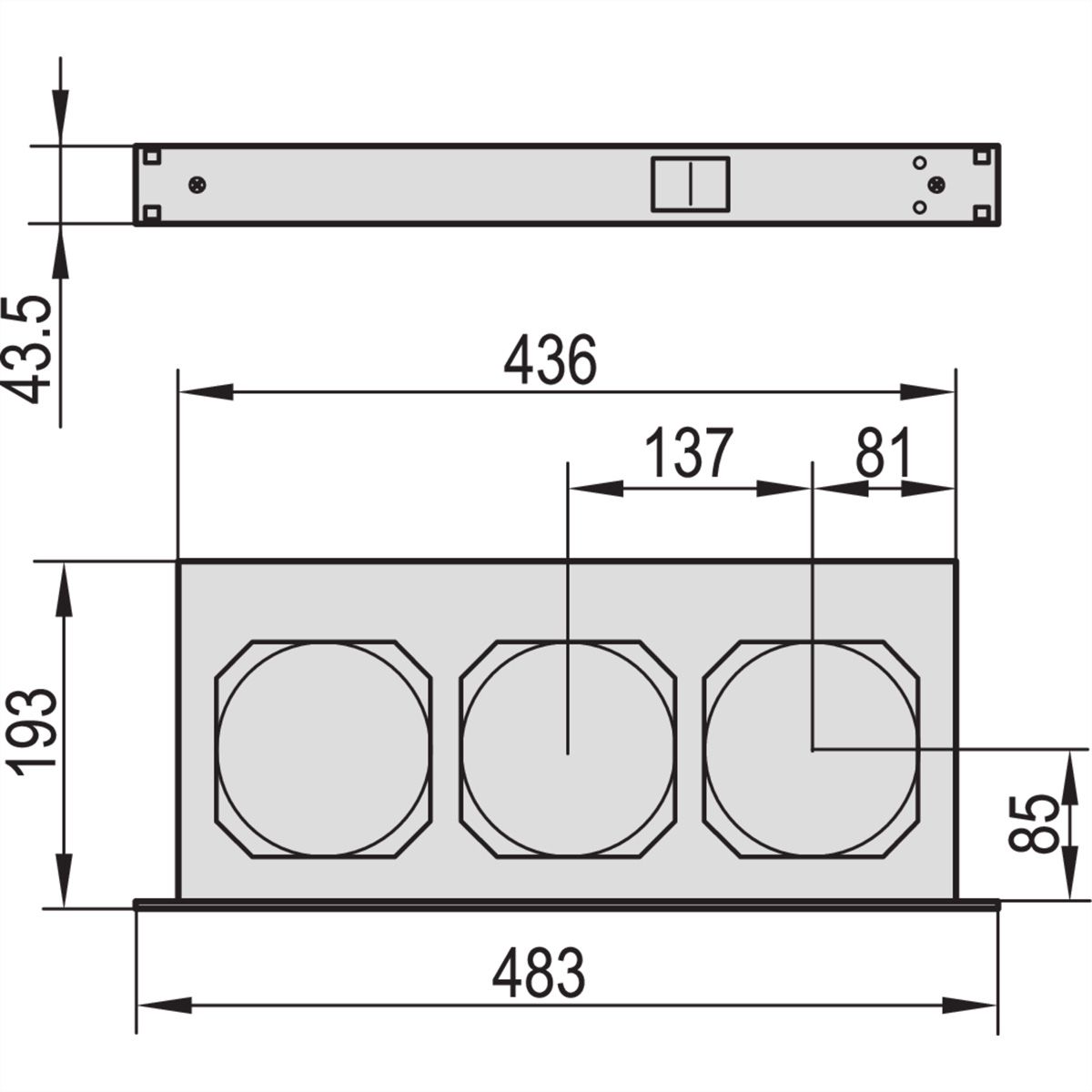 SCHROFF 19" Umlüfter, 3 Ventilatoren, 1 HE - UMLUEFTER 19"M.SCH. 24V