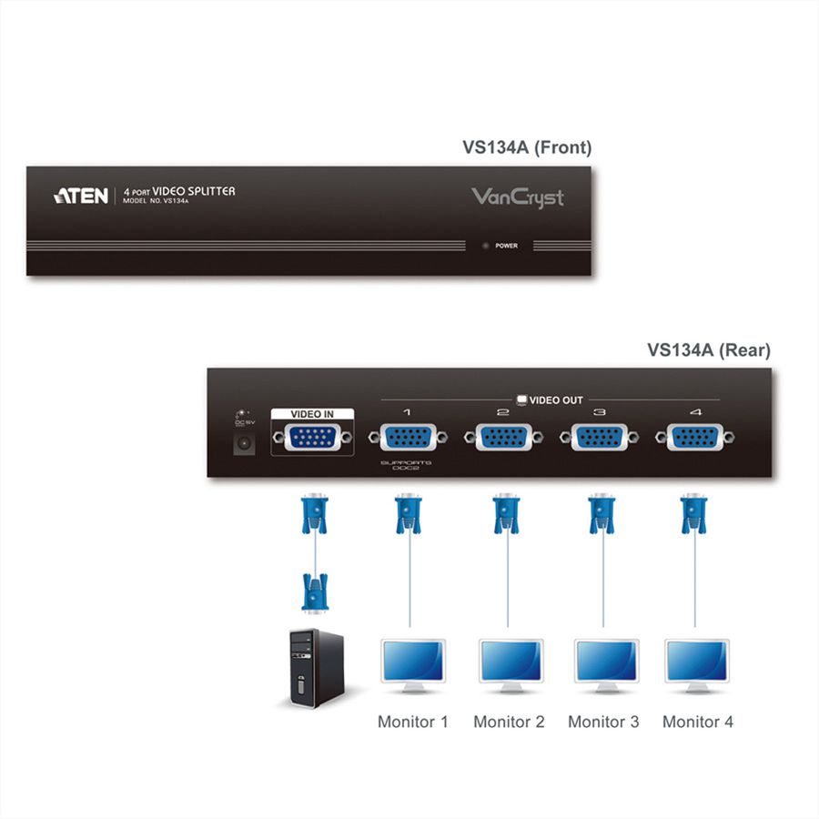ATEN VS134A VGA Video-Splitter, 450MHz, 4fach