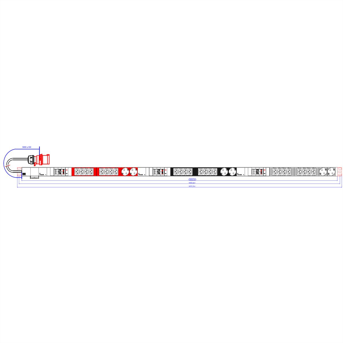 BACHMANN IT PDU ALU 1UH 24x C13 6x contact de protection 6LS CEE 3x 32A rouge