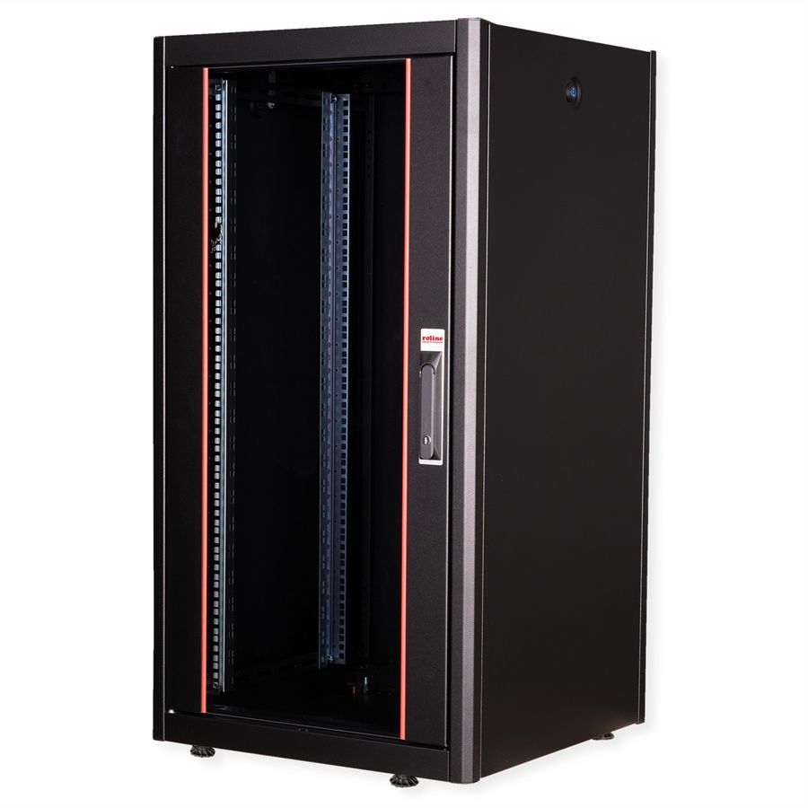 ROLINE 19-Zoll Netzwerkschrank Basic 22 HE, 600x600 BxT Glastür schwarz