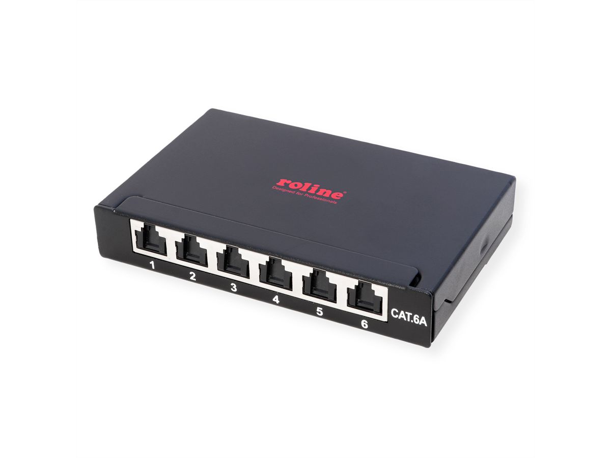 ROLINE Mini-Patchpanel, Cat.6A (Class EA), 6x RJ45, 0,5HE, geschirmt, schwarz