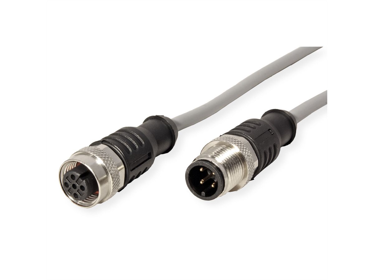 METZ CONNECT Câble de capteur/actionneur M12, codage A, M12 connecteur droit - M12 connecteur femelle droit, gris, 5 m