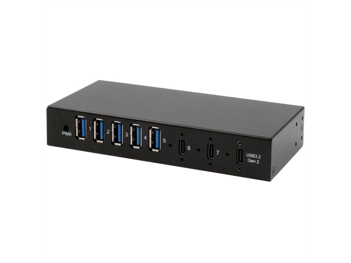 EXSYS EX-12297HMS 7 Port USB 3.2 Gen 2x1 Metall HUB, mit 2x USB-C und 5x USB-A 3.2 Gen 1 Ports