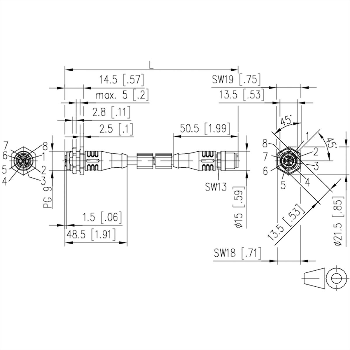 METZ CONNECT Verbindungsleitung M12 BU-M12 ST, 8-pol X-kodiert, gerade-gerade, 1 m