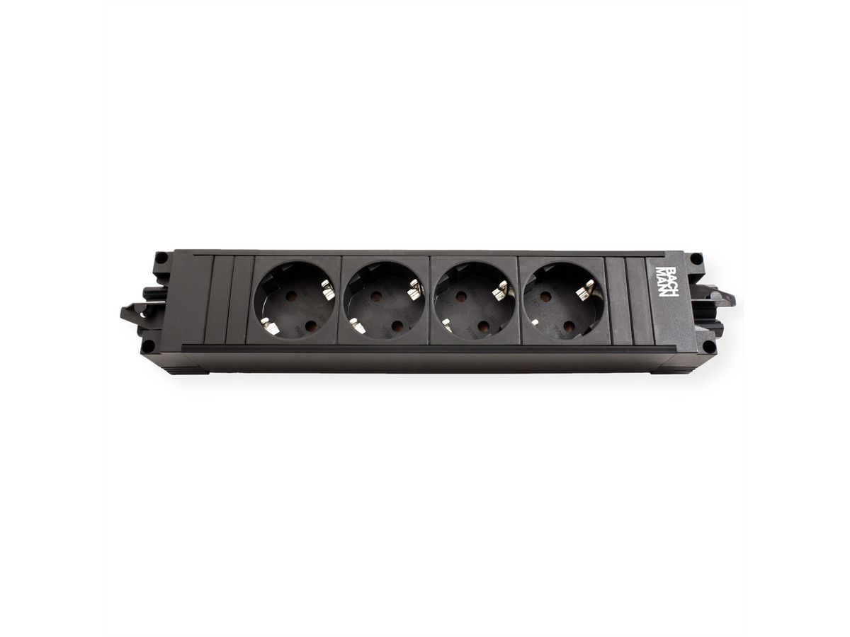 BACHMANN STEP BASE 4xCEE7/3 GST18, CEE 7/7 fiche de contact de protection C19 0,75m, noir