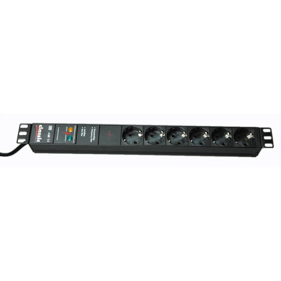 BACHMANN Bâti de prises 19" 6x avec GVS sans interrupteur, noir