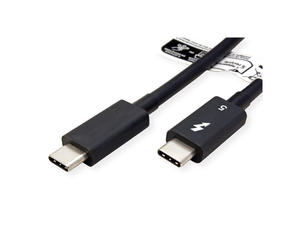 ROLINE Câble Thunderbolt™ 5 USB type C, M/M, 8K UHD-2, 80Gbit/s, 240W, passif, noir, 1 m