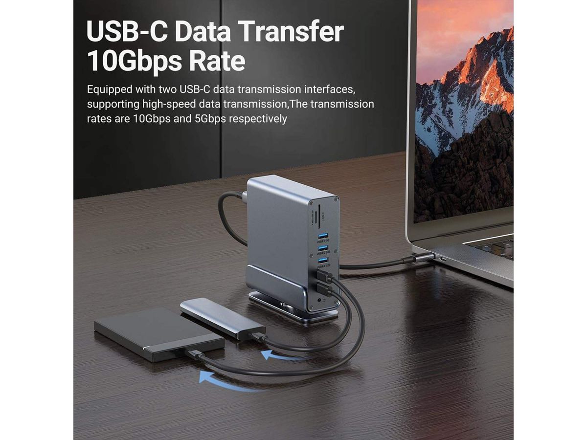 VALUE Station d'accueil USB type C 16 en 1, HDMI/DP 4K60, Gigabit Ethernet, USB-A, USB-C, PD, SD/microSD, Audio