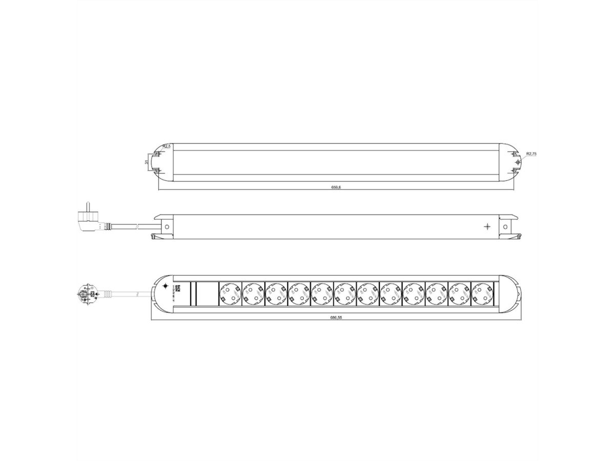 BACHMANN Prise multiple, 12x, aluminium, 1,75 m