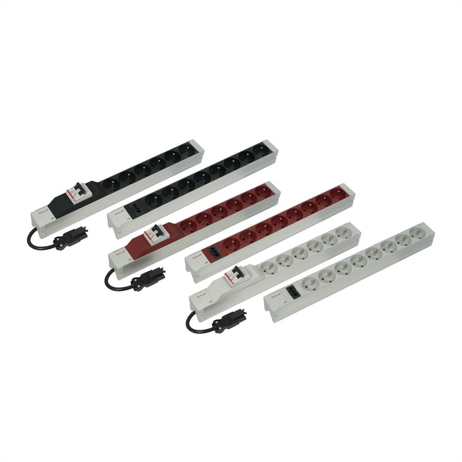 Bâtis de prises SCHROFF, UTE, avec entrée Wieland®, 6 prises, 19", noir, avec protection contre les surintensités